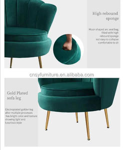 Sillón de <span class=keywords><strong>Dos</strong></span> <span class=keywords><strong>Plazas</strong></span> con Estructura de Concha, Terciopelo Azul Claro, Patas Doradas, Estilo Minimalista, Ecológico, para Uso en Almacenes - Product Image 6