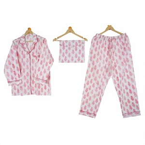 Conjunto de Pijama Elegante y Transpirable 100% Algodón, Estampado Floral, Top y Pantalón de Pijama, Ropa de Dormir de Verano hasta el Tobillo para Mujer, Venta al Por Mayor - Product Image 1