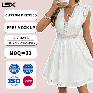 Vestido Casual Blanco Estilo Vintage Francés Personalizado, Corte en A, Tejido Jacquard, Cuello en V, Encaje Elástico Calado, Manga Mariposa - Product Image 1