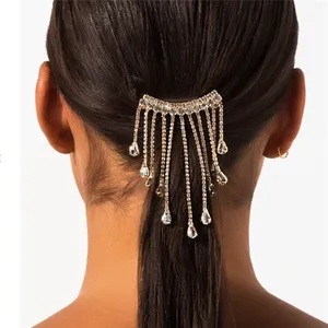 Luxury Wedding Bridal Hair Accessories Rhinestone Water Drop Tassel Dangle Hair Clip Pin Barrette Women