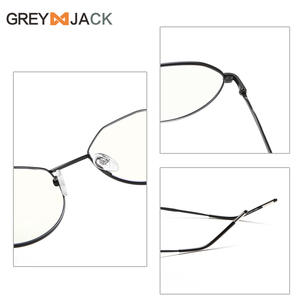 แว่นตากรองแสงสีฟ้าทรงกลมสีเทา รุ่นแจ็ค โพลีโกนัล กรอบสแตนเลส สำหรับทุกเพศ พร้อมเลนส์ AC ป้องกันสายตาสั้น - Product Image 1