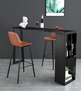 Set Tavolo da Bar Moderno Industriale in Pietra Sinterizzata con Mobile Contenitore e 2 <span class=keywords><strong>Sgabelli</strong></span> da Bar in Ecopelle per Cucina e Soggiorno - Product Image 2