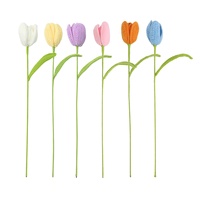 Karangan Bunga Tulip Rajutan Tangan Siap Pajang dari Benang Wol - Bunga Tangkai Tunggal Rajutan yang Canggih