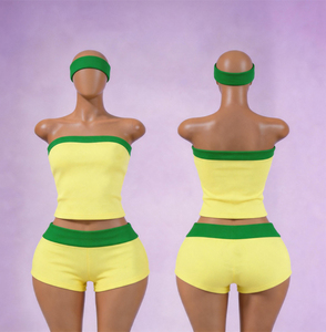Ensemble décontracté 2 pièces Y2K pour femme : Haut bustier et short taille haute – Tenue de détente personnalisable avec logo – Streetwear en coton et élasthanne - Product Image 3