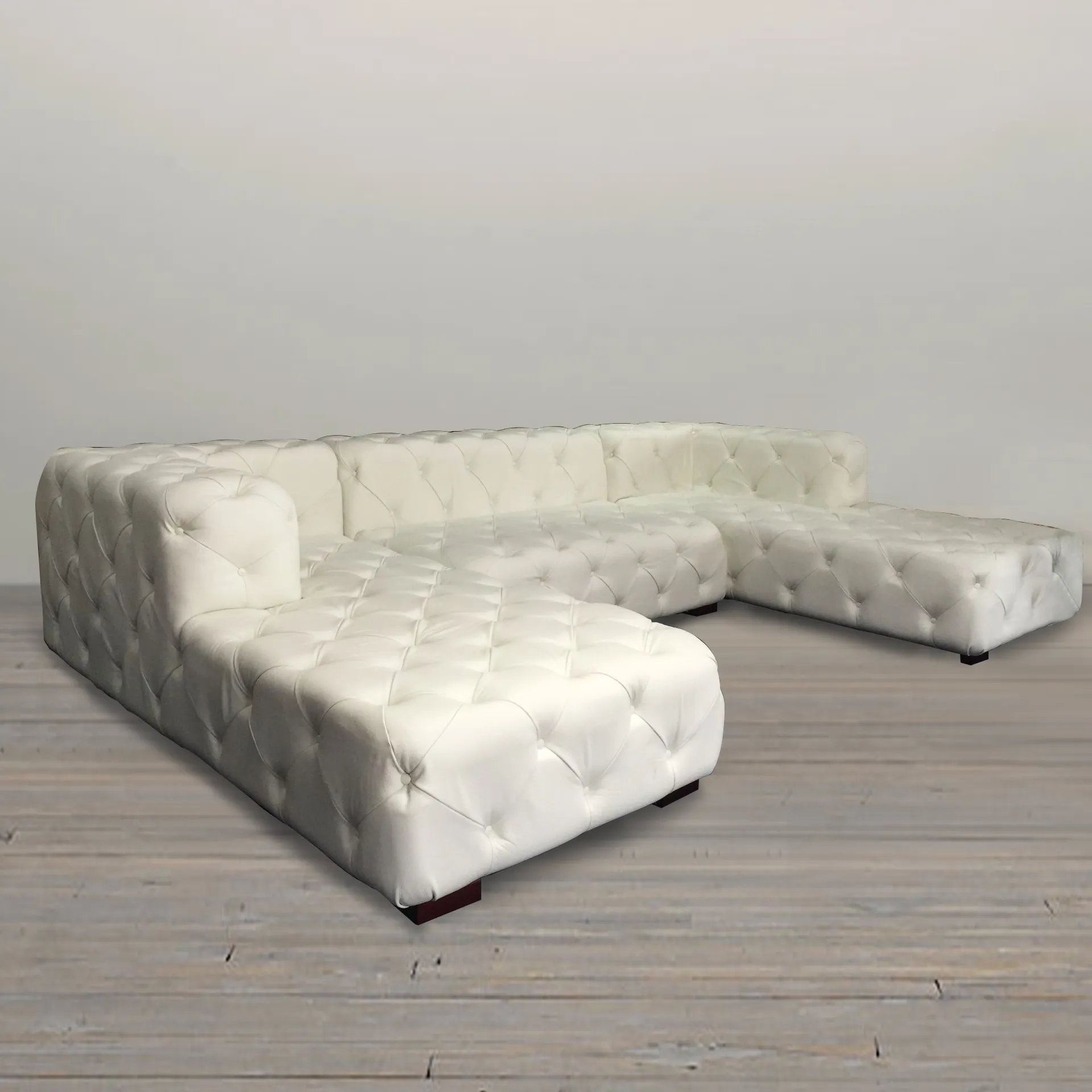 Retro Button Tufted White Genuine Leather Sofa/ U-Shaped Classic Chesterfield Couch Sofa/ American Hot-Sale Living Room Sofa