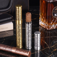 Tube à cigares de voyage en métal à motif rétro JH, diamètre intérieur 22 mm, tube à cigares en acier inoxydable, étui à cigares