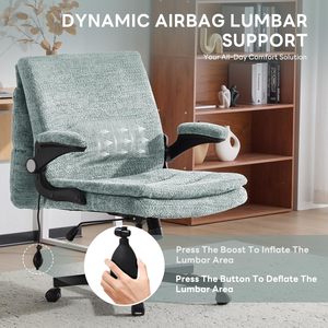 Criss Cross Legged Office <b>Chair</b> with Flip-Up <b>Back</b>&Dynamic Airbag Lumbar <b>Support</b>, Wide Seat Desk <b>Chair</b>, Flip-Up Arms with Wheels - Product Image 4