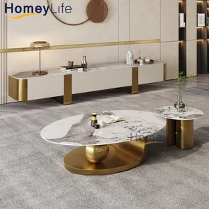 Mesa de centro minimalista de lujo de roble, muebles de sala de estar, mesa de centro de mármol rectangular de acero inoxidable con espejo de metal moderno