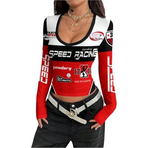 Haut court de course à manches longues personnalisé pour femme, col en V profond, imprimé graphique, style streetwear Y2K - Product Image 4