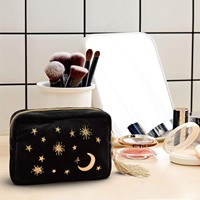 Pochette de maquillage personnalisée en velours brodé style coréen, grande capacité, organiseur de cosmétiques avec appliques, étui à pinceaux de maquillage zippé pour voyage