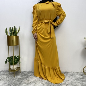 6276# Fashion Elegant Lace up Neckline Slanted Bottom Pleated Evening Party Dress Muslim Popular Design - Product Image 6