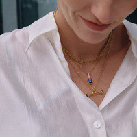 Collier pendentif en pierre naturelle plaqué or 18 carats avec fermoir en T, bijoux en acier inoxydable résistant à l'eau et inaltérable pour femme, cadeau raffiné