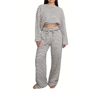 Women's Wear Red Striped Long-Sleeve Shirt Top Casual High-Waisted Wide-Leg <b>Pants</b> African 2-Piece Set Fashion - Product Image 4