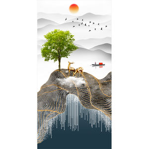 זהב צבי ירוק עץ מופשט הרי נוף ציור בעלי החיים יוקרה קיר לעיצוב בית הדפסי פוסטר ובד מתנה - Product Image 6