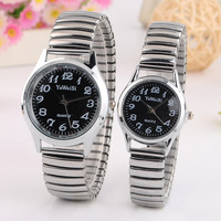 WJ-4574 Montre-bracelet de couple en acier inoxydable de haute qualité avec bracelet élastique, montre pour homme âgé