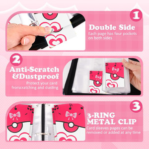 Album de cartes portable rose de la collection Sport, avec fermeture éclair, 50 pochettes amovibles, 400 porte-cartes, 4 pochettes, classeur pour cartes à collectionner - Product Image 4