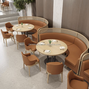 Ensemble de tables et chaises commerciales modernes et écologiques en bois massif et rotin tressé pour <span class=keywords><strong>restaurant</strong></span> à thème, café, ou espace décontracté - Product Image 4