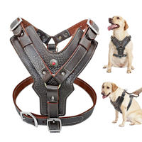 Harness Anjing Kulit Asli Jahitan Tangan Vintage, Tali Multi Adjustable, Tahan Lama, Anti Tarik, untuk Latihan Hewan Peliharaan