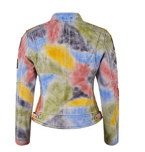 Veste pour femme en cuir Nappa ciré multicolore 100% authentique, finition cirée vintage, fermeture éclair YKK, personnalisation de la marque, étiquette privée - Product Image 5