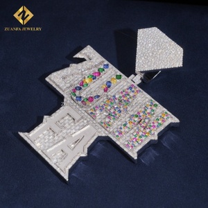 Pendentif personnalisé en argent 925 plaqué or blanc avec pierres précieuses multicolores et moissanite, design 3D de luxe hip-hop - Product Image 4