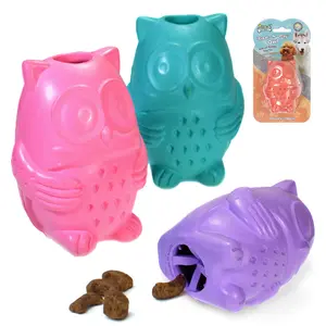 Mainan kunyah hewan peliharaan warna dapat disesuaikan MOQ 499 dispenser makanan anjing karet burung hantu tahan lama untuk bola kunyah