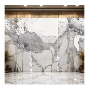 Batu disinter Modern Format besar putih mengkilap marmer dapur lembaran porselen keramik dinding ubin lantai Hotel lobi Gym Shanghai