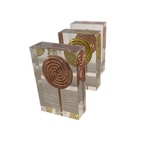 Presse-papiers OEM en résine Lucite avec fleurs séchées et galets encastrés, bloc acrylique personnalisé, ornement de table en métal pour œuvre d'art