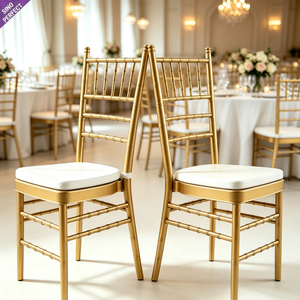 Sillas Tiffany de Metal Dorado al por Mayor, Sillas Chiavari de Metal para Bodas, Sillas Apilables para Banquetes de Hotel - Product Image 1