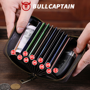 BULLCAPTAIN Genuine Leather Slot Card <b>Holder</b> RFID Classic Business <b>ID</b> Bank Credit Card Bag Male Coin Pouch Zipper Money Bag - Product Image 3