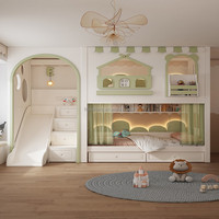 JS Neues Design Luxus-Etagenbett für Kinder Schlafzimmermöbel Kindergartenbetten mit Moderner Bogenrutsche und Aufbewahrungstreppen