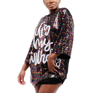 Mini abiti da festa con paillettes è il mio compleanno abito corto con stampa Casual da donna abito largo in Jersey con paillettes t-shirt Streetwear - Product Image 2