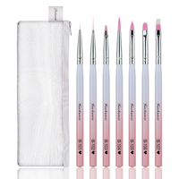 Manche acrylique dégradé rose vente en gros 7 pièces/ensemble de pinceaux à ongles ensemble de pinceaux de peinture ovale plat en nylon acrylique pour l'art des ongles