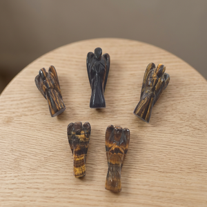 Carved Through-Carved Tiger Eye Gemstone Angel Figurine Eco-Friendly Reiki Healing Decorative Free Form Art Collectible Craft - Product Image 1