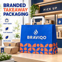 Sac en papier kraft personnalisé avec poignées plates pour emballages alimentaires de luxe recyclables et commandes en gros avec logo de restaurant