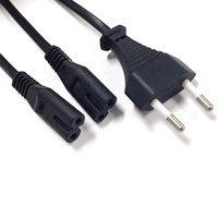 Cable divisor tipo Y, adaptador de corriente, cable de extensión, 2 pines, Eu Cee7/16, enchufe Schuko a doble enchufe de CA IEC C7, cable de alimentación