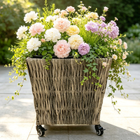 Jardinière portable en rotin PE avec roulettes, pot de fleurs carré en osier pour extérieur, jardinière mobile pour plantes de jardin avec doublure intérieure