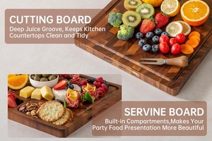 <span class=keywords><strong>Ensemble</strong></span> de planches à découper en bois de <span class=keywords><strong>teck</strong></span> pour la cuisine, planche à charcuterie, plateau de service, épaisse et solide, meilleur cadeau essentiel pour la cuisine - Product Image 6