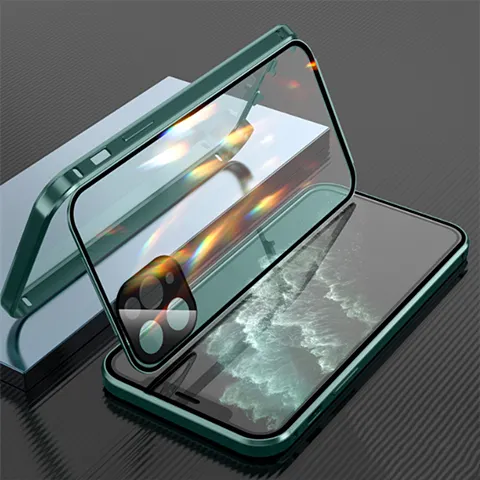 Magnetic Shockproof Metal Aluminium Alloy Double Side Glass Buckle Bumper phone Case Cover For iPhone X XR 11 12 Pro Max 13 pro