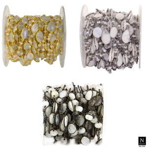 Envoltura de alambre oxidado Arco Iris piedra lunar bisel conector encantos cadena de eslabones hecha a mano para hacer pulsera 10-15MM joyería de piedras preciosas DIY - Product Image 3