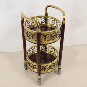 Factory Direct Sale Classical Design Stainless Steel Gilded Bar Cart Wine Trolley KTV Wine Fancy Tea Trolley Service Cart