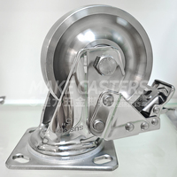 4 "5" 6 "8" Inch Total Acier Inoxydable Toutes les roulettes SUS 304 Roues pivotantes Frein résistant à la corrosion Chariot robuste Personnaliser 316