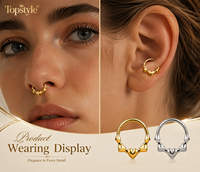 Edgy G23 Titan Klappbarer Clicker-Ring Facettiertes Herz Geometrischer Septum Hoop Hypoallergener Helix-Knorpel-Piercing-Schmuck