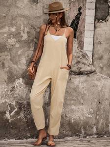 Mono de cintura alta ajustable con correa para el hombro para mujer, mono informal <span class=keywords><strong>Rom</strong></span>, Mono de Yoga de punto Vintage transpirable para verano - Product Image 4