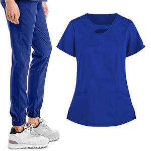 Women Scrub Uniform Set Short Sleeve Knitted Moisture Wicking Hospital Workwear Split Design For Medical Spa Use - Product Image 4