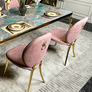Chaises de salle à manger de luxe en velours avec pieds dorés et pieds en cuivre glamour, ensemble moderne de luxe DC-SOLEIL-01-BOCAS - Product Image 1