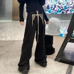 <span class=keywords><strong>Pantaloni</strong></span> da uomo <span class=keywords><strong>con</strong></span> logo ricamato, rivetti in metallo, vita elastica <span class=keywords><strong>con</strong></span> coulisse, gamba larga, stile streetwear casual. - Product Image 1
