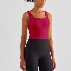 Robe de yoga réversible une pièce pour femme sans manches sous-vêtement de sport court avec bretelles larges gilet de gymnastique avec logo arrière - Product Image 1