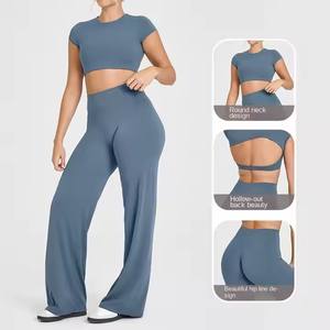 Leggings de <span class=keywords><strong>yoga</strong></span> acampanados extendidos para mujer, tallas grandes, con logo personalizado, de cintura alta, para entrenamiento y fitness, de corte recto y ancho. - Product Image 1