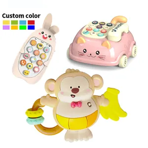 Zhorya 2023 Novos Brinquedos Educativos Precoce Set Cartoon Cat Pull Telefone Móvel Brinquedos Pinguim Baby Rattle com Som Luz