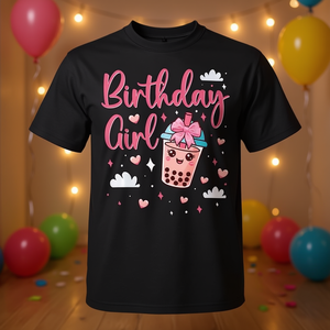 Camiseta de Cumpleaños con Lazo Rosa y Diseño de Anime Estilo Bubble Tea - Product Image 3